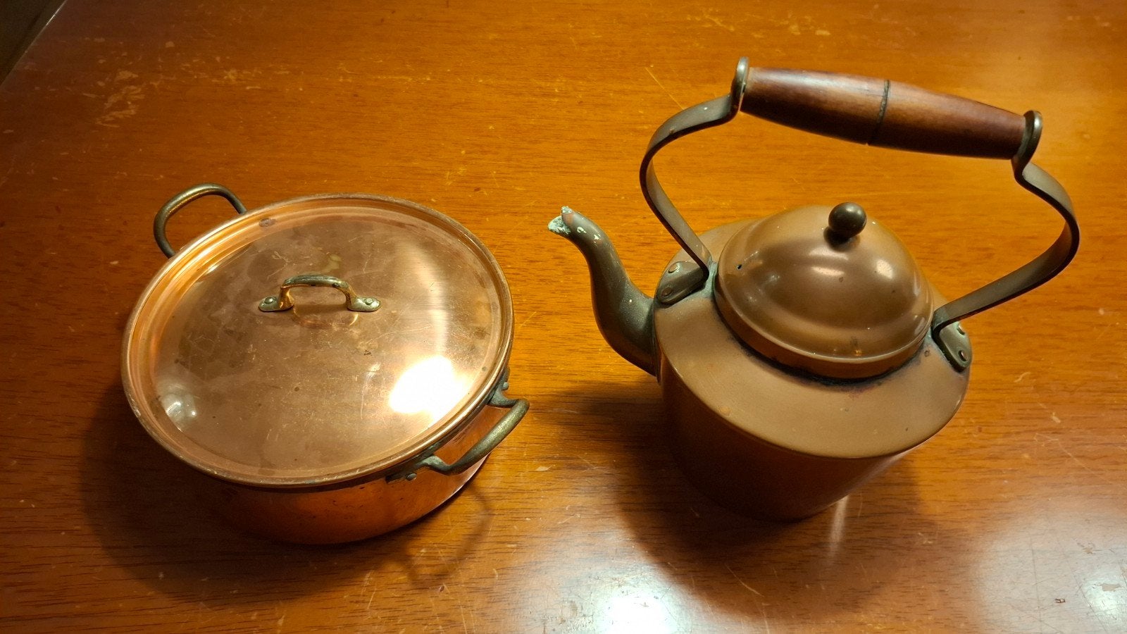Vintage koperen theepot en pan - Tagus, Made in Portugal, Antiek en Kunst, Ophalen of Verzenden, Koper