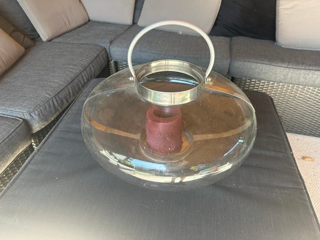 Glazen zilver windlicht, Ophalen of Verzenden, Zo goed als nieuw