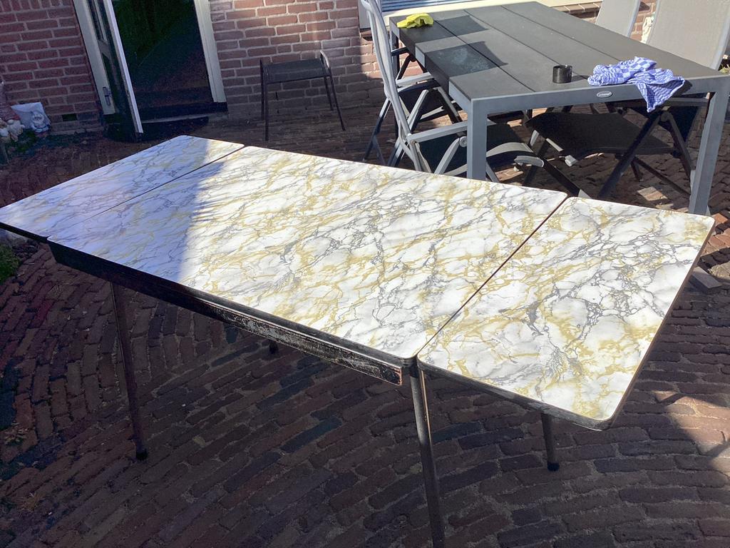 Vintage Formica uitschuifbare keukentafel, Huis en Inrichting, Tafels | Eettafels, Ophalen, Kunststof, Gebruikt, 100 tot 150 cm