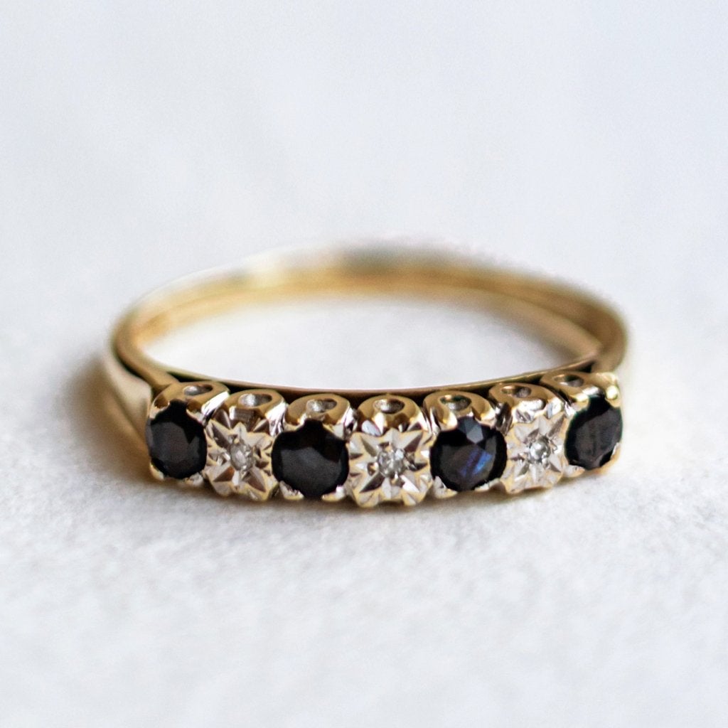 Vintage 9K gouden h eternity ring saffier & diamant - 20, 20 of groter, Ophalen of Verzenden, Zo goed als nieuw, Met edelsteen