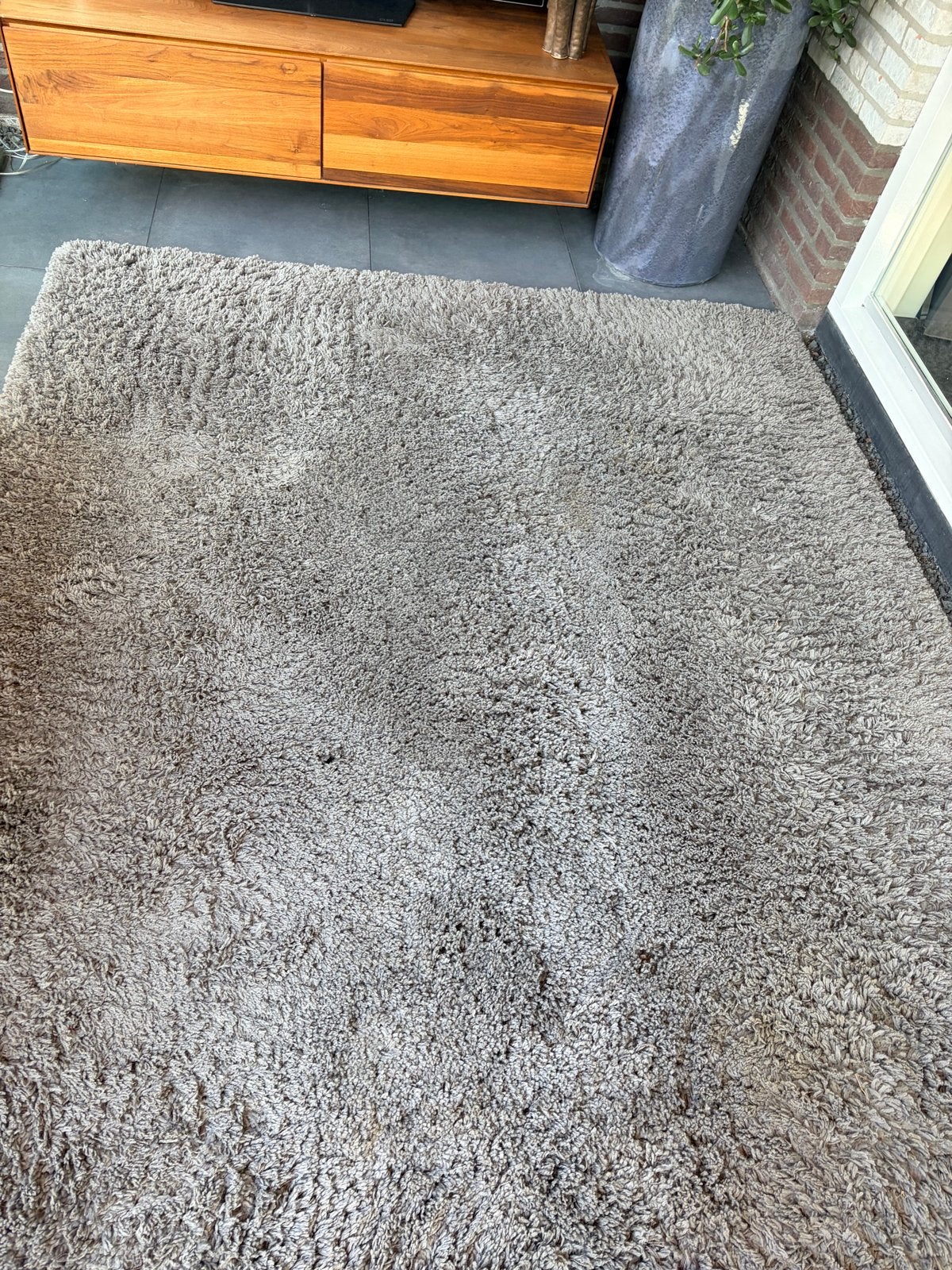 Grijs langharig tapijt 200x300cm, Ophalen, Gebruikt, 200 cm of meer, Grijs