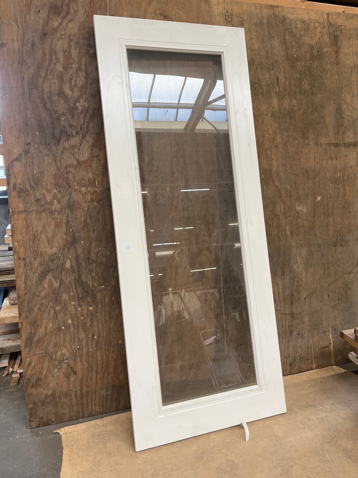 Witte opdekdeur met glas, 230,5x88,5 cm, rechtsdraaiend, Ophalen, Gebruikt, 80 tot 100 cm, 215 cm of meer