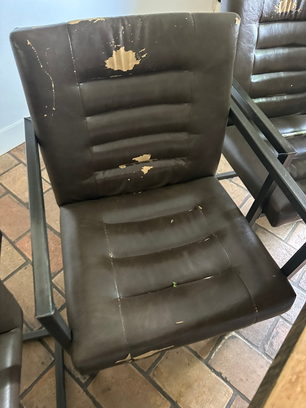 6 gebruikte stoelen met ijzeren frame, Ophalen, Gebruikt, Overige kleuren, Vintage industrieel
