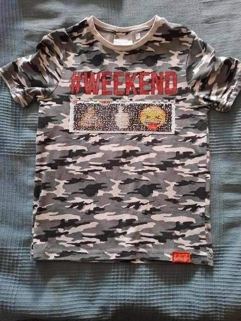 Shirtje merk emoji met omkeerbare pailletten maat 134, Ophalen of Verzenden, Zo goed als nieuw, Emoji, Shirt of Longsleeve
