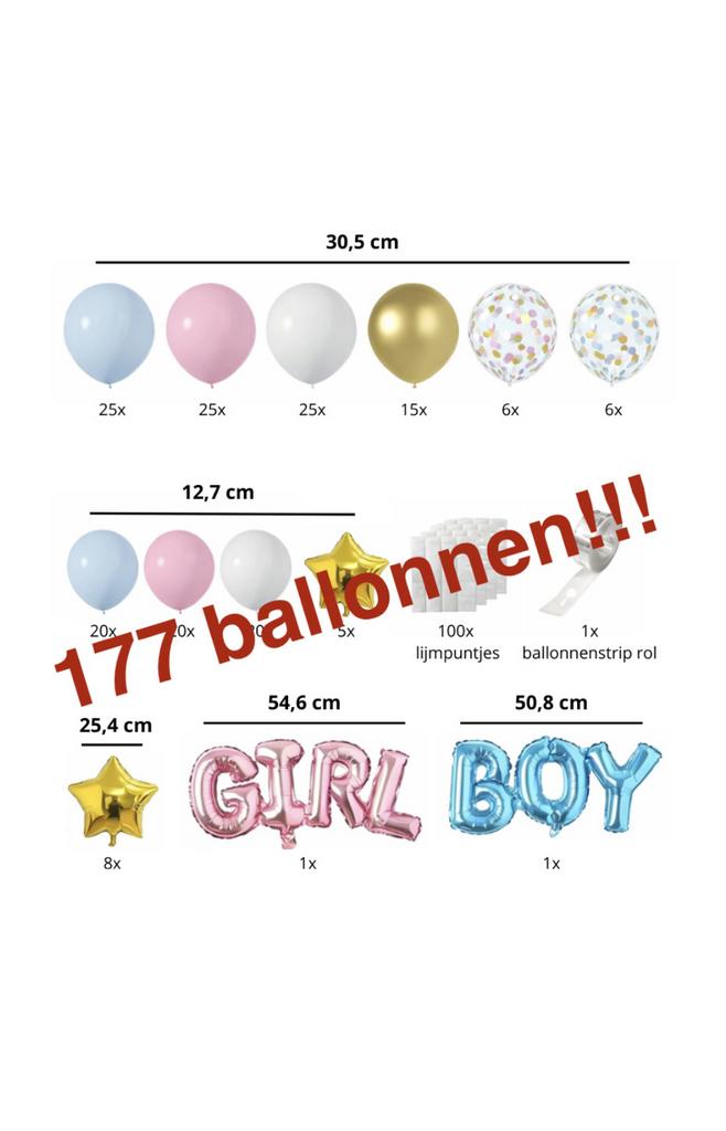 177 Gender Reveal Ballonnen - Blauw Roze - Girl Boy, Ophalen of Verzenden, Nieuw, Versiering, Geboorte of Huwelijk