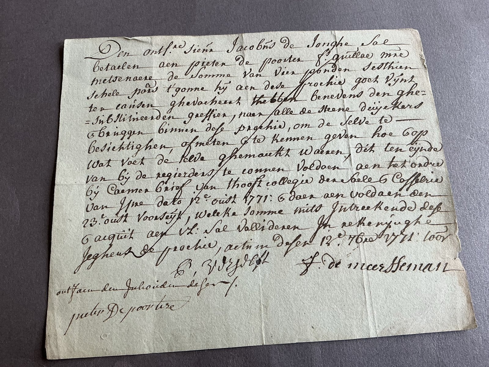 Oud handschrift document 1771, Antiek en Kunst, Verzenden
