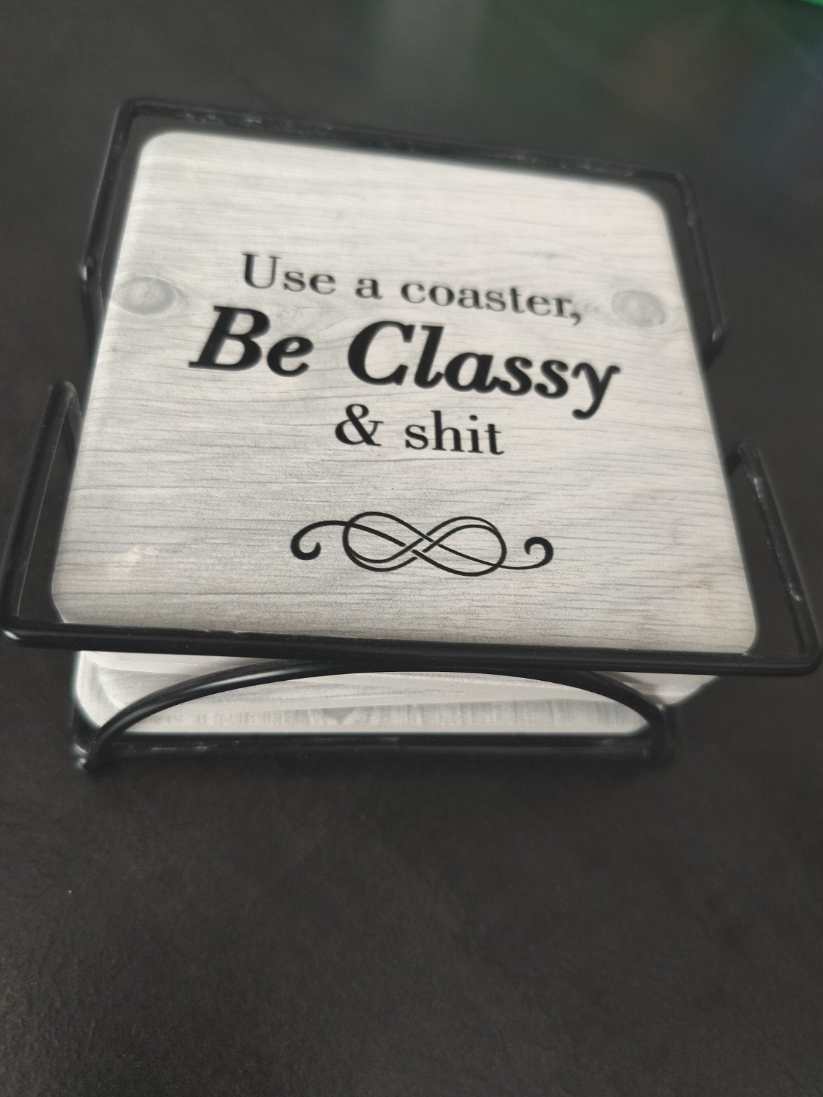 Grappige onderzetters met quotes - Set van 6, Hout, Glasonderzetter, Meerkleurig, Ophalen of Verzenden