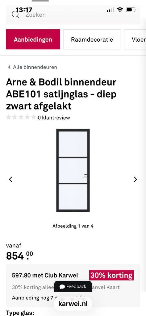 Drie Zwarte deuren 2x. mat en 1x helderglas, Ophalen, Binnendeur, 200 tot 215 cm, Glas