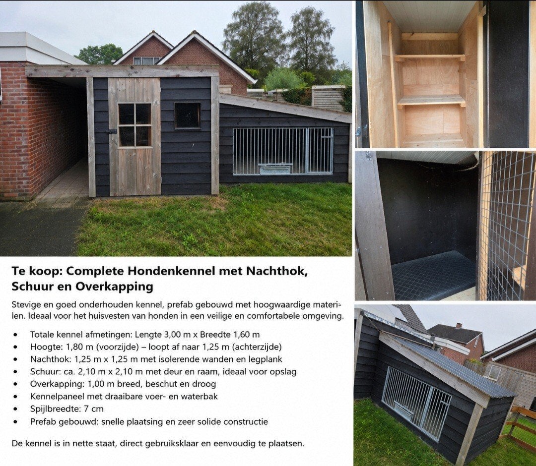 Complete hondenkennel met nachthok, schuur en overkapping, Ophalen of Verzenden, Zo goed als nieuw, Aluminium, Volière