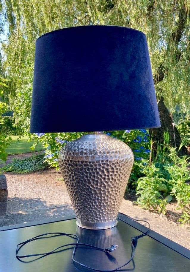 Grote Stijlvolle tafellamp met antraciet kap, Blauw, Ophalen of Verzenden, Metaal, Design