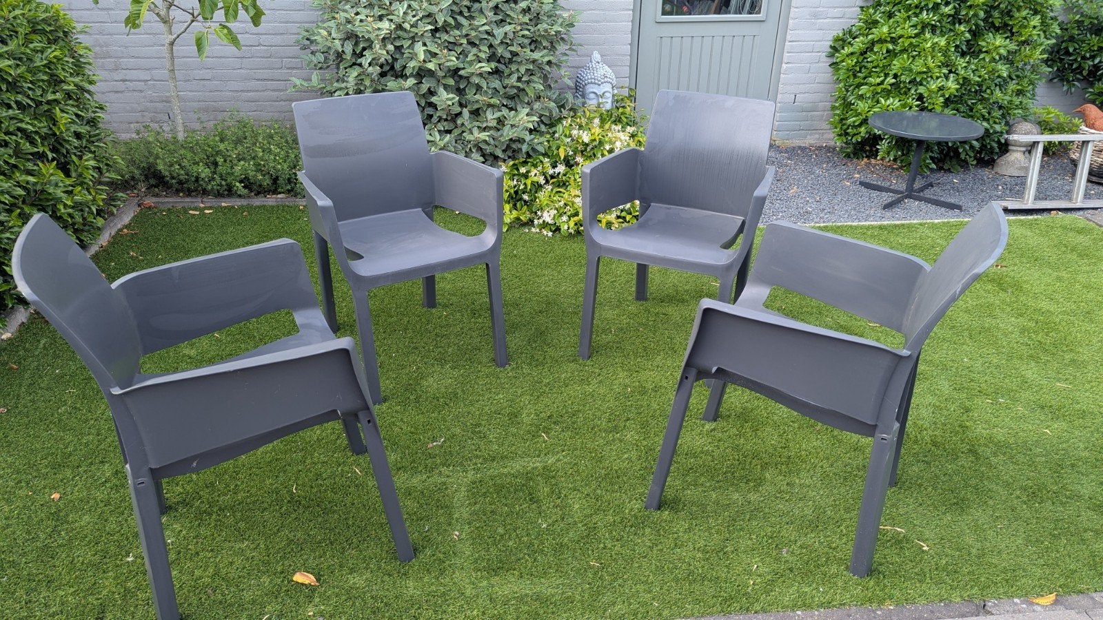 Gratis Terrasstoelen in ruil voor ...zie beschrijving, Ophalen, Nieuw, Kunststof, 4 zitplaatsen