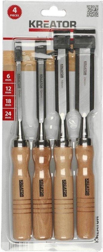 4 platte houtbeitels 6 / 12 / 18 / 24 mm, Doe-het-zelf en Verbouw, Gereedschap | Handgereedschap, Ophalen, Nieuw