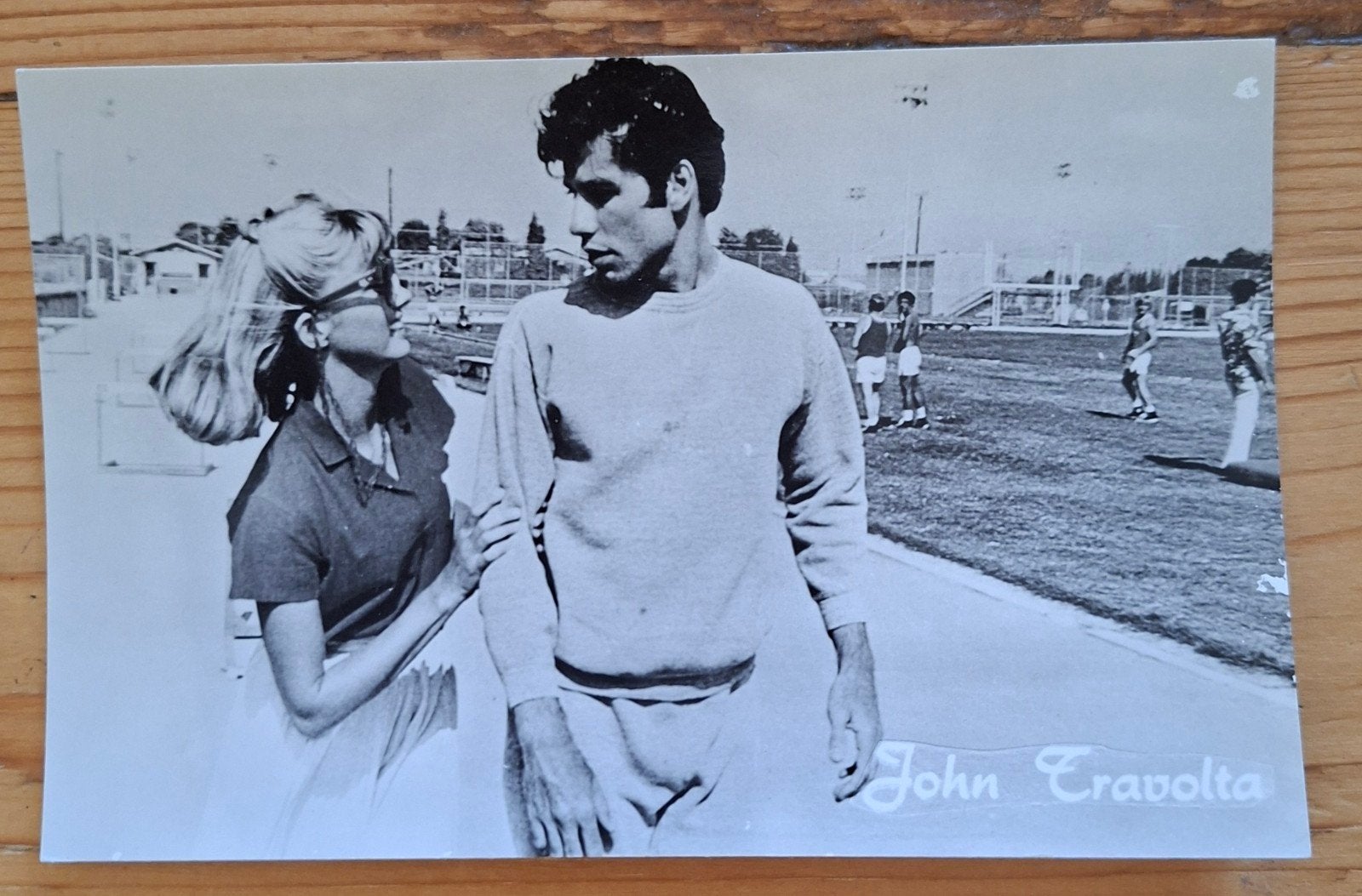 Foto kaart zw/w john travolta/ olivia newton john  muziek, Verzamelen, Ophalen of Verzenden, Foto of Kaart