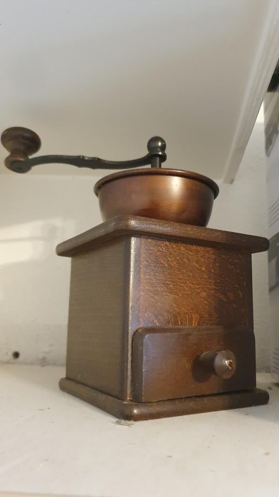 Antieke houten koffiemolen met lade van (DE) Douwe Egberts, Ophalen of Verzenden