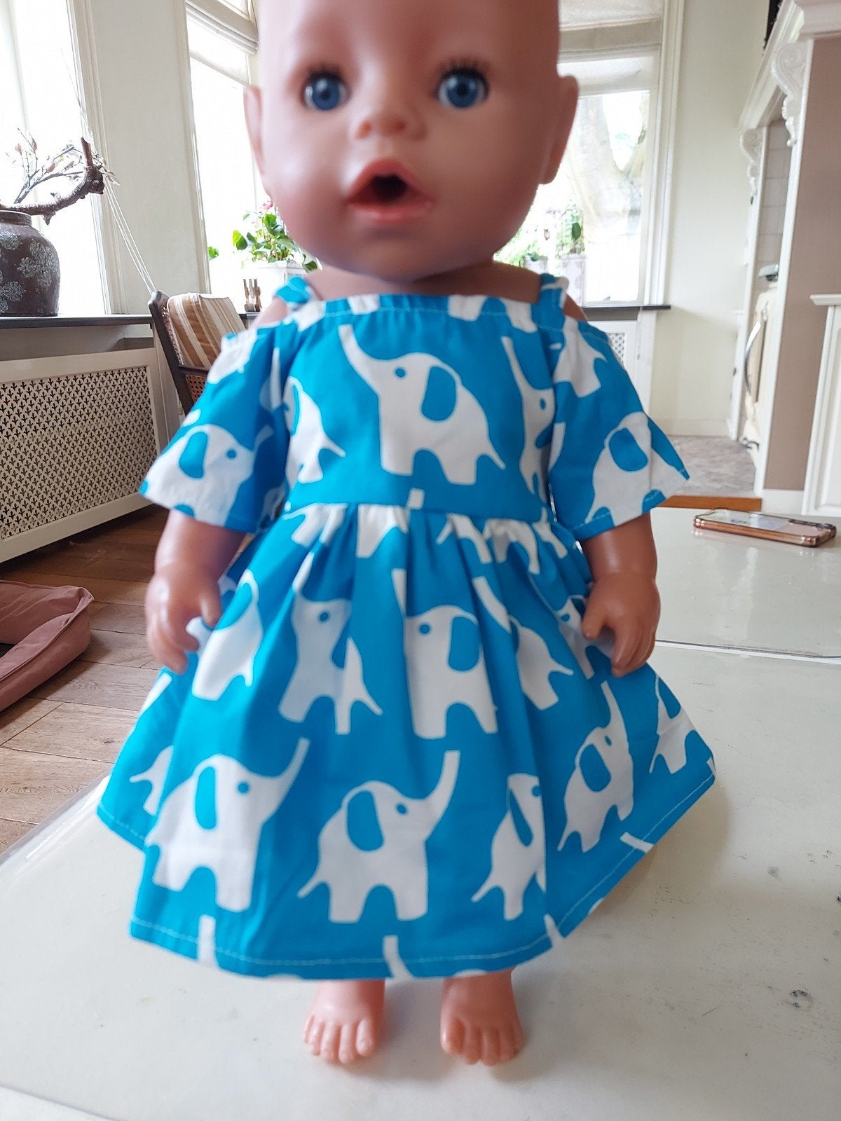 Mooie olifanten zwier jurk baby born, Ophalen of Verzenden, Nieuw, Babypop