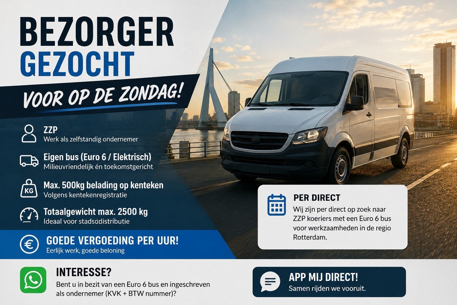 ZZP'er GEZOCHT – ZONDAG | REGIO ROTTERDAM, Freelance of Uitzendbasis, Geschikt als bijbaan