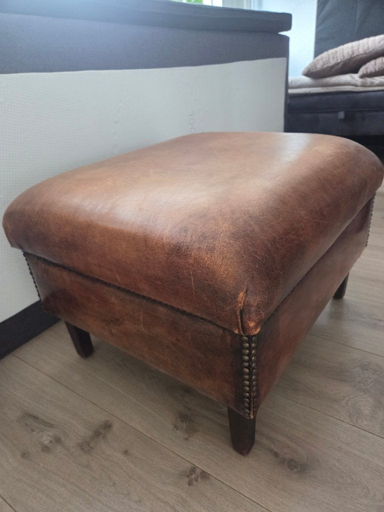 Leren poef, Ophalen, Gebruikt, Leer, 75 tot 100 cm
