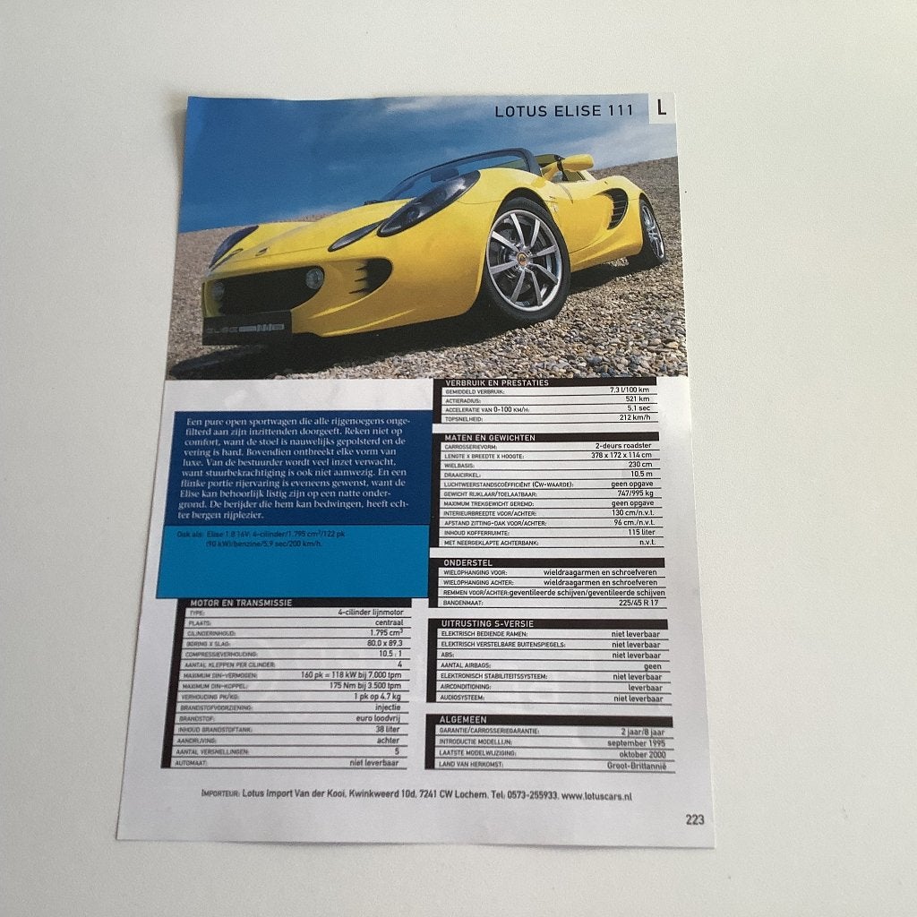 Artikel Lotus Elise, Boeken, Ophalen of Verzenden, Zo goed als nieuw, Overige merken