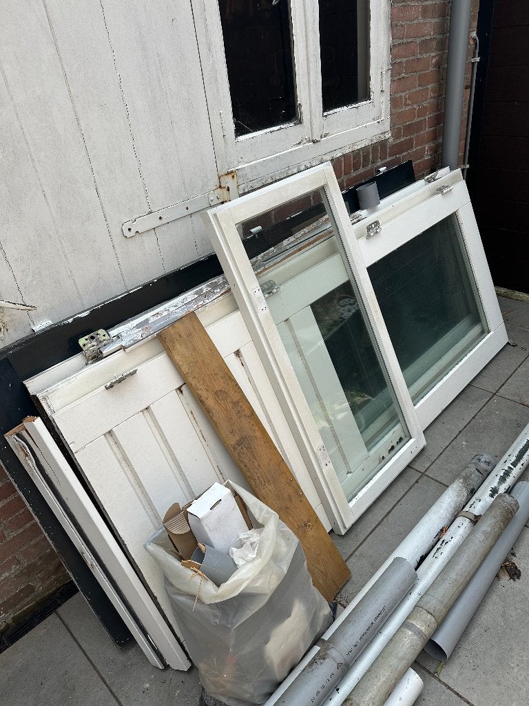 Houten raam + terrasdeuren met dubbel glas (gratis ophalen), Ophalen, Gevelraam of Ruit, Gebruikt, Minder dan 80 cm