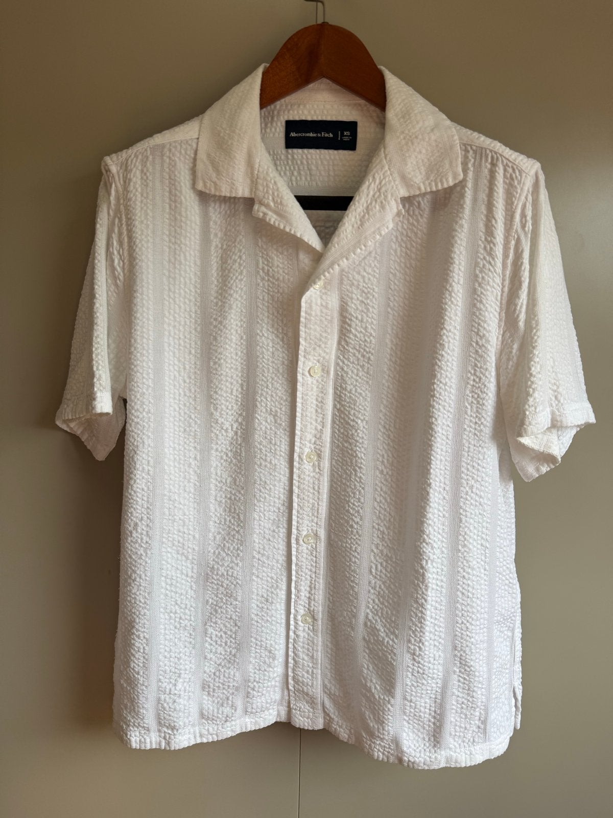 Abercrombie & Fitch wit seersucker overhemd - XS, Ophalen of Verzenden, Zo goed als nieuw, Wit, Halswijdte 38 (S) of kleiner