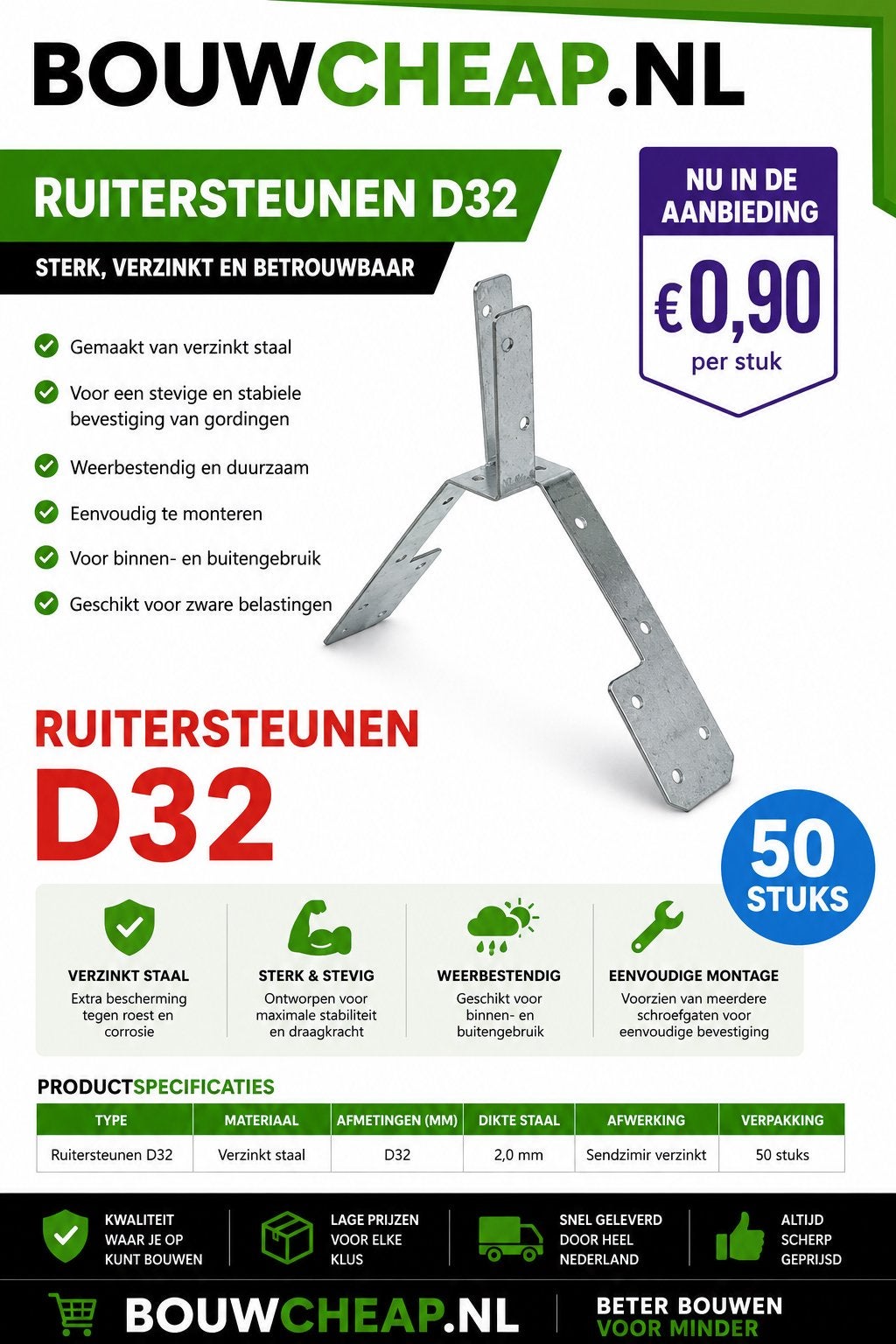 Ruitersteunen D32 verzinkt €.0.90 per stuk, Ophalen of Verzenden, Nieuw