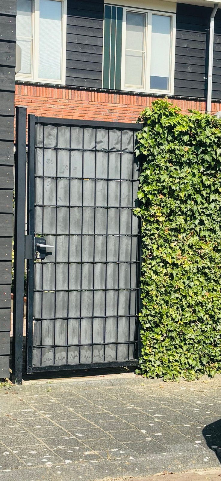 Zwart metalen tuinpoort Dubbele dubbelstaafmat, Tuin en Terras, Tuinhekken en Hekwerk, Ophalen, Met poort, Gebruikt, Tuinhek