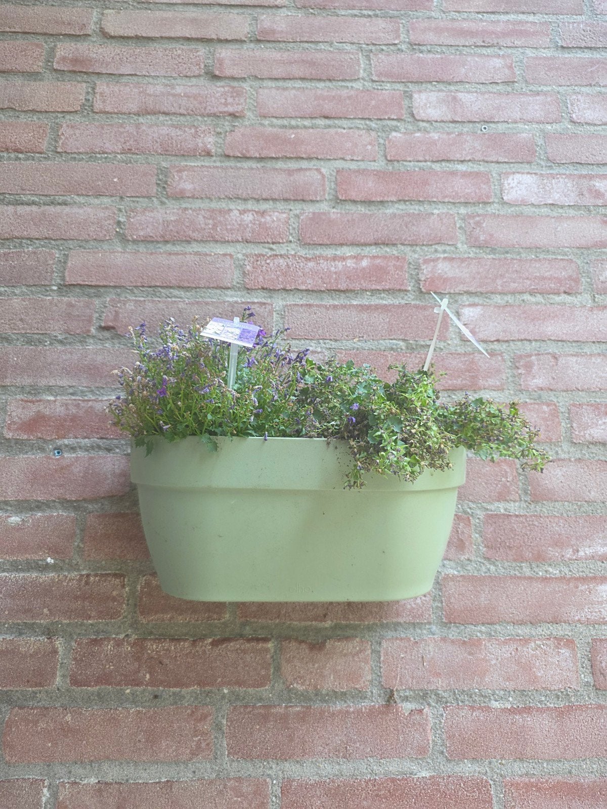 Groene kunststof bloembak voor balkon of tuin, Kunststof, Gebruikt, Minder dan 30 cm, Ophalen of Verzenden