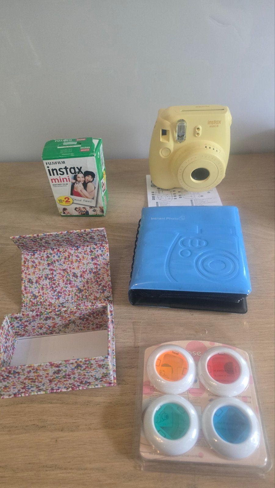 Fujifilm Instax Mini 8 Camera Bundel - Geel, Compact, Ophalen of Verzenden, Zo goed als nieuw, Fuji