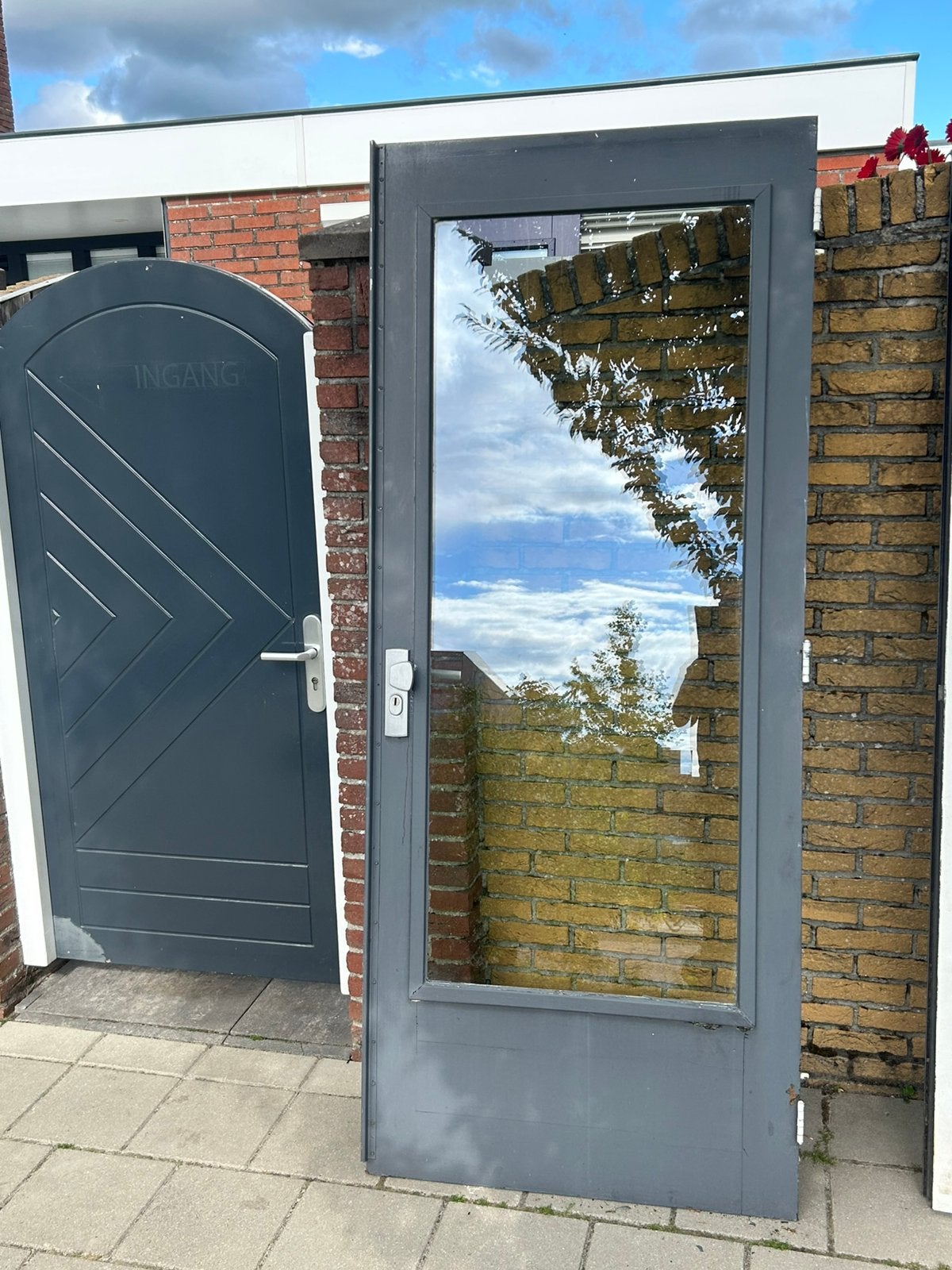 3mooie nette achterdeur hardhout., Doe-het-zelf en Verbouw, Ophalen, 200 tot 215 cm, Glas, Buitendeur
