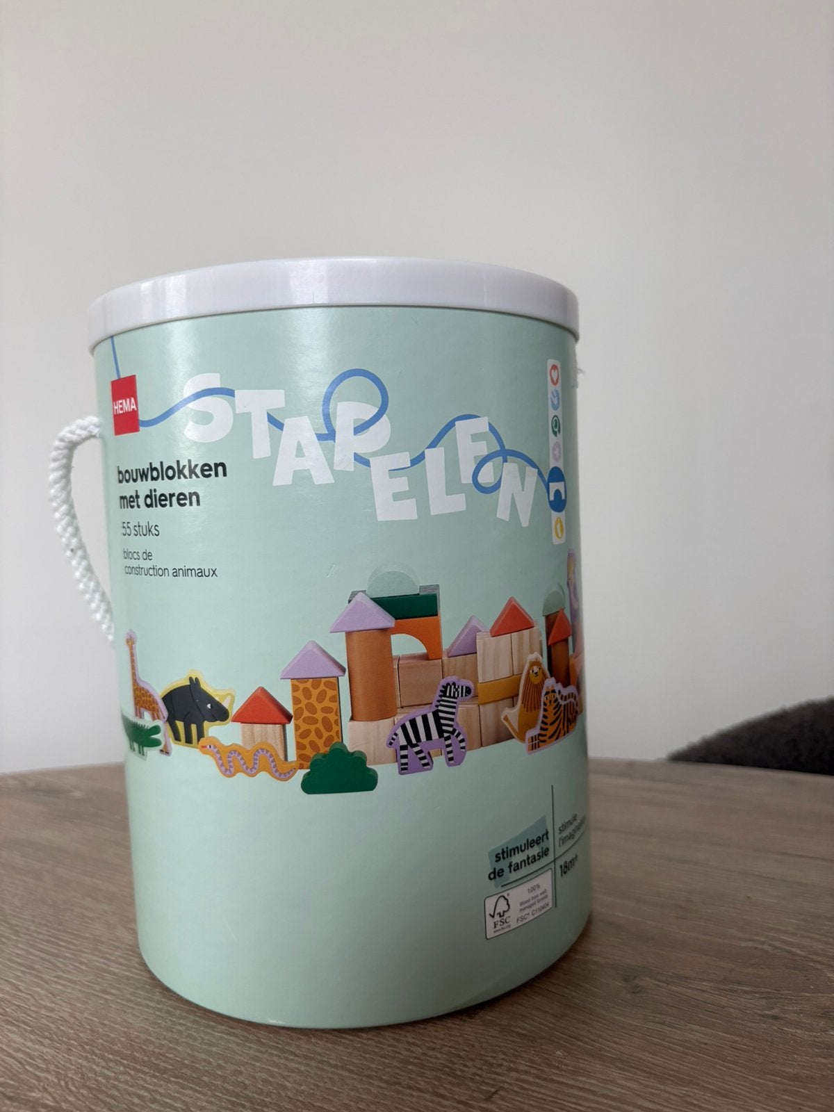 Bouwblokken met dieren hema, Ophalen