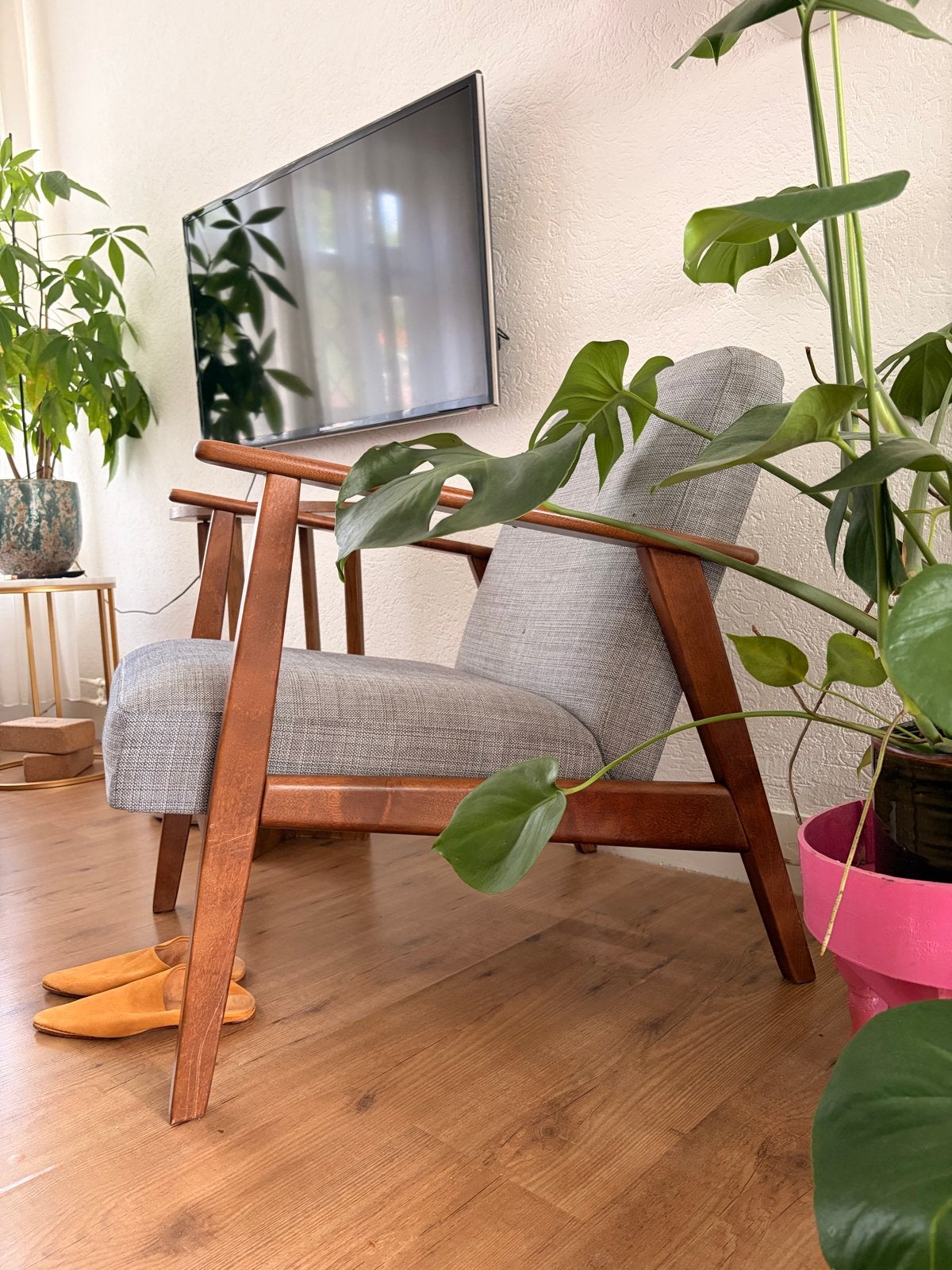 Ikea Ekenaset fauteuil lichtgrijs, Huis en Inrichting, Fauteuils, Zo goed als nieuw, Hout, 75 tot 100 cm, Ophalen