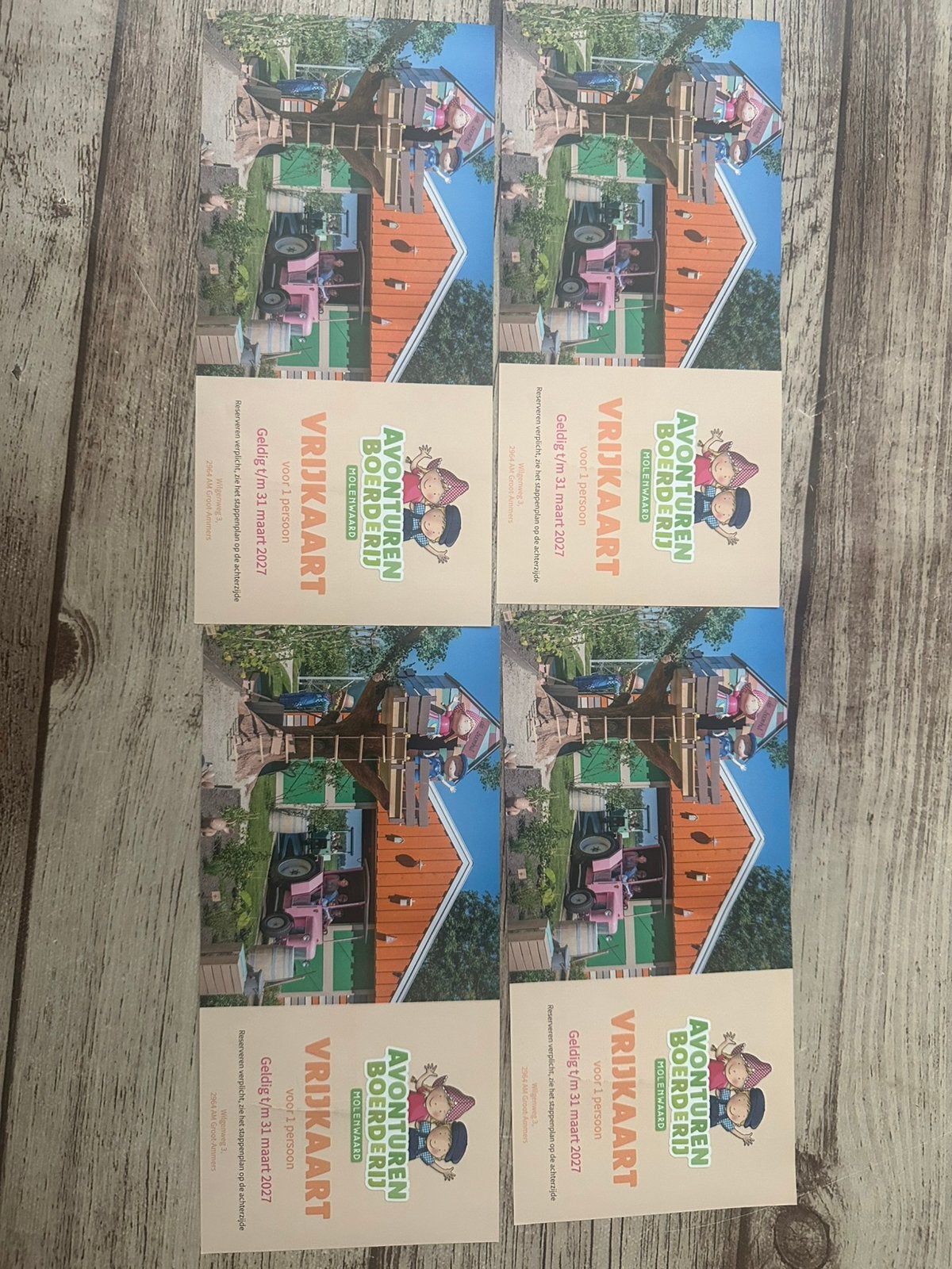 4x dagkaarten molenwaard avonturen boerderij, Drie personen of meer, Ticket of Toegangskaart