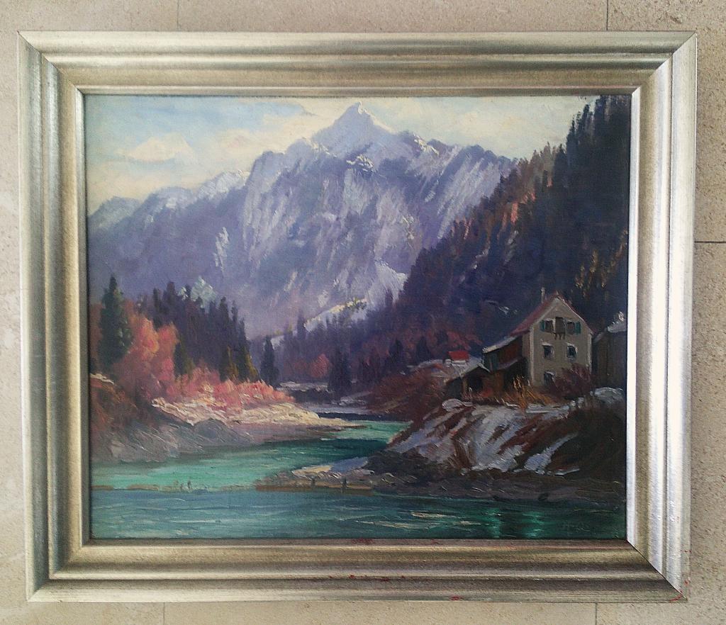 Rivierlandschap bij Füssen 1932 - Karl Quark 1869-1950, Ophalen of Verzenden