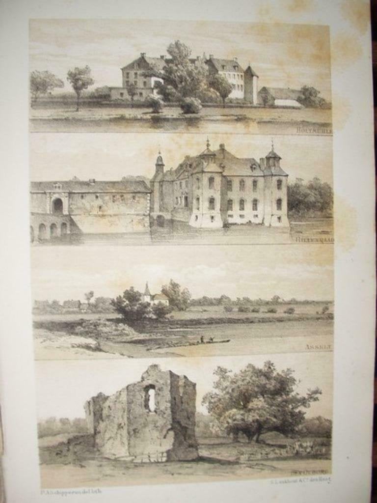 02 /Asselt/kasteel Hillenraad / Den Ouburg ruïne Litho 1876, Antiek en Kunst, Ophalen of Verzenden