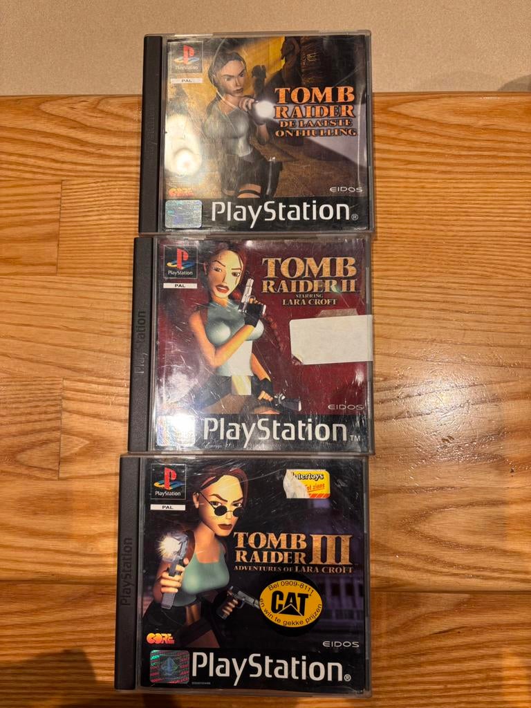 Tomb Raider 1 - 2 - 3 , PS1, Spelcomputers en Games, Avontuur en Actie, Gebruikt, 1 speler, Eén computer
