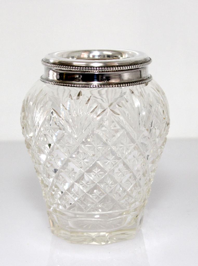 Prachtig Antiek Zilver Geslepen Kristallen Lepel Vaasje, Antiek en Kunst, Ophalen of Verzenden, Zilver