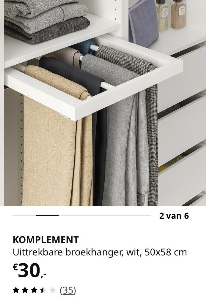 Uittrekbare broekhanger voor IKEA pax kast wit 50x58cm, Ophalen, 50 tot 100 cm, Zo goed als nieuw, Minder dan 100 cm