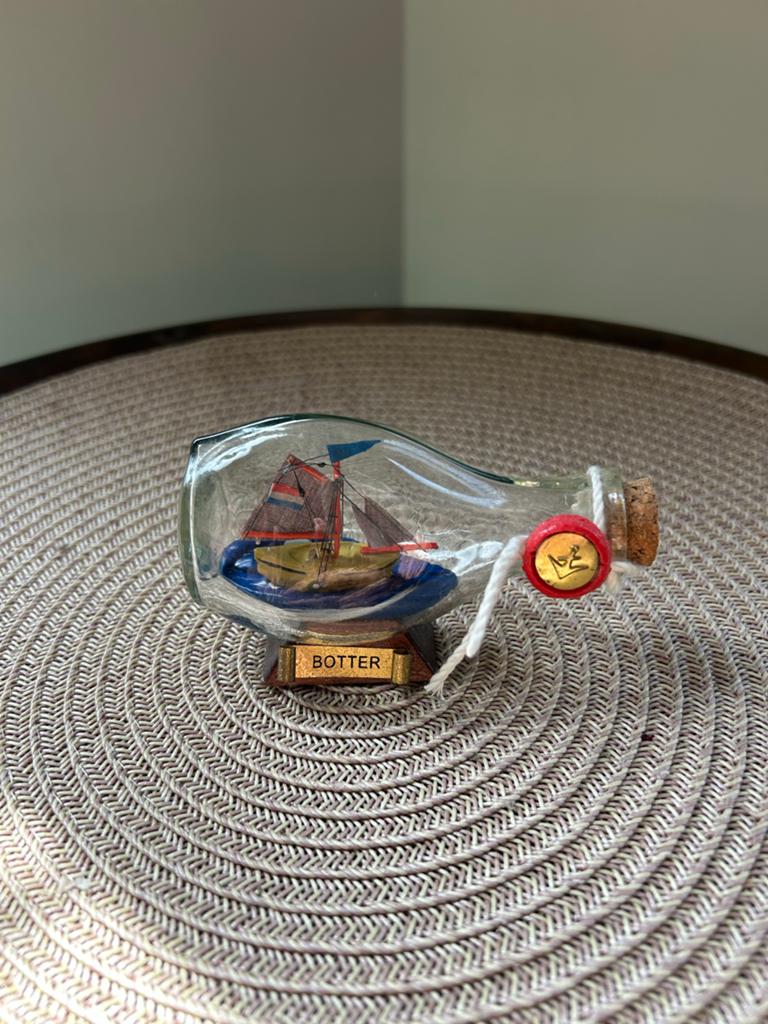 Vintage scheepje in fles 'Botter' (ca. 1980), Ophalen of Verzenden, Gebruikt