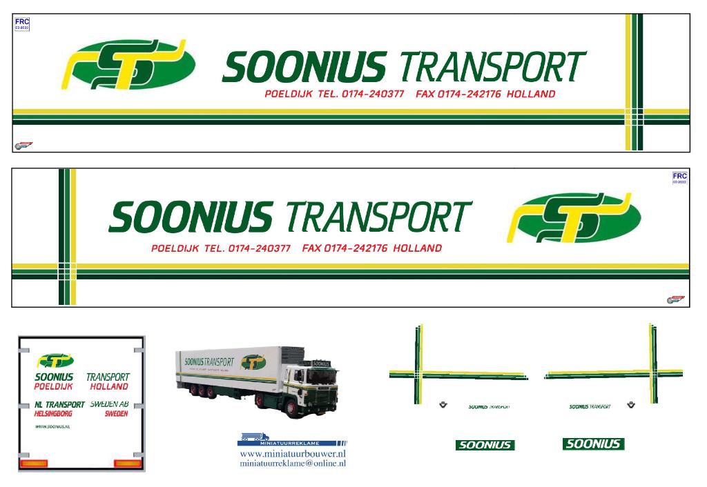Vrachtauto decal 1:50 Soonius Transport Poeldijk ( type 2 ), Verzenden, Nieuw, Bus of Vrachtwagen, Overige merken