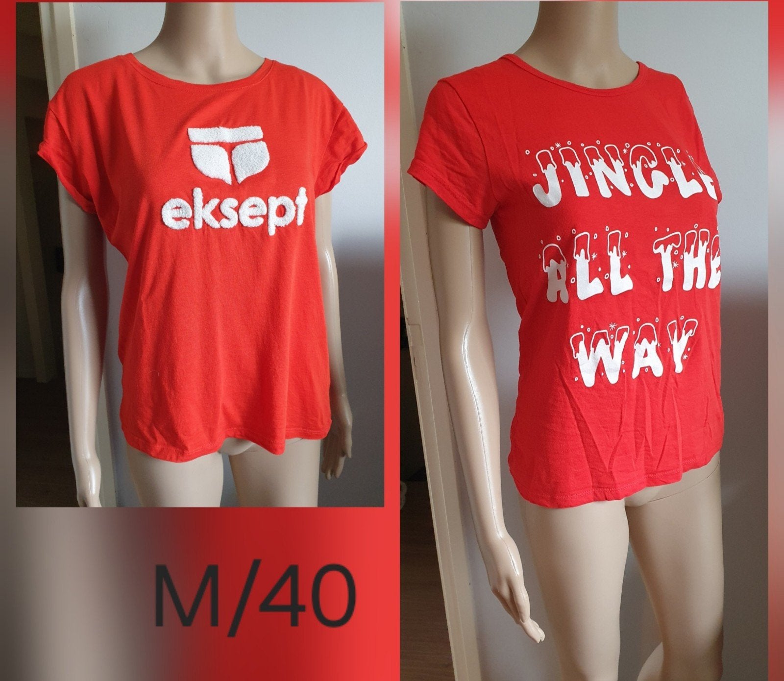 2 Rode T-shirts Maat M/40 - Eksept & Jingle All The Way, Maat 38/40 (M), Ophalen of Verzenden, Korte mouw, Eksept