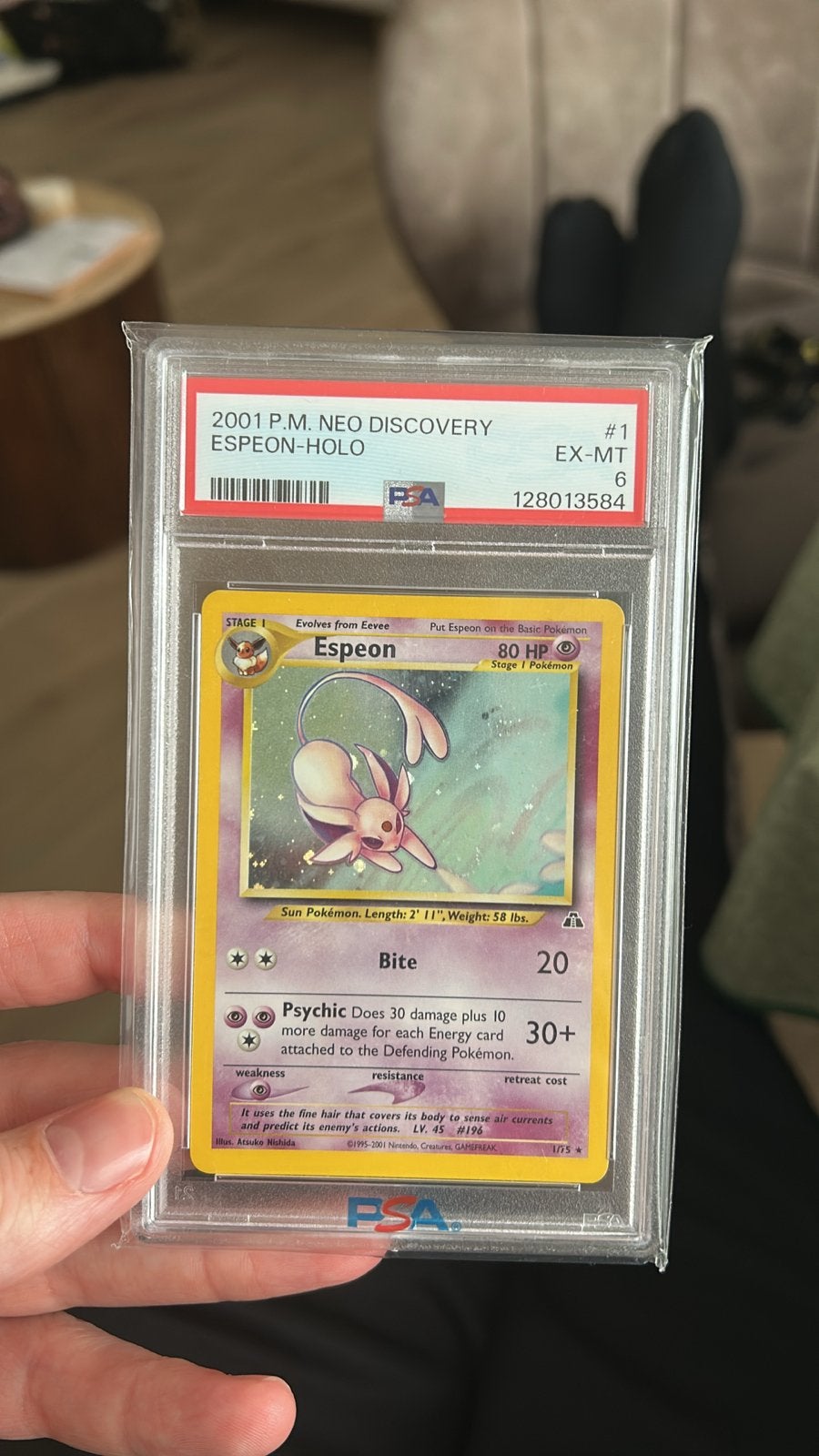 Espeon Neo Discovery PSA 6 - Pokémon Kaart, Ophalen of Verzenden, Gebruikt, Losse kaart, Foil