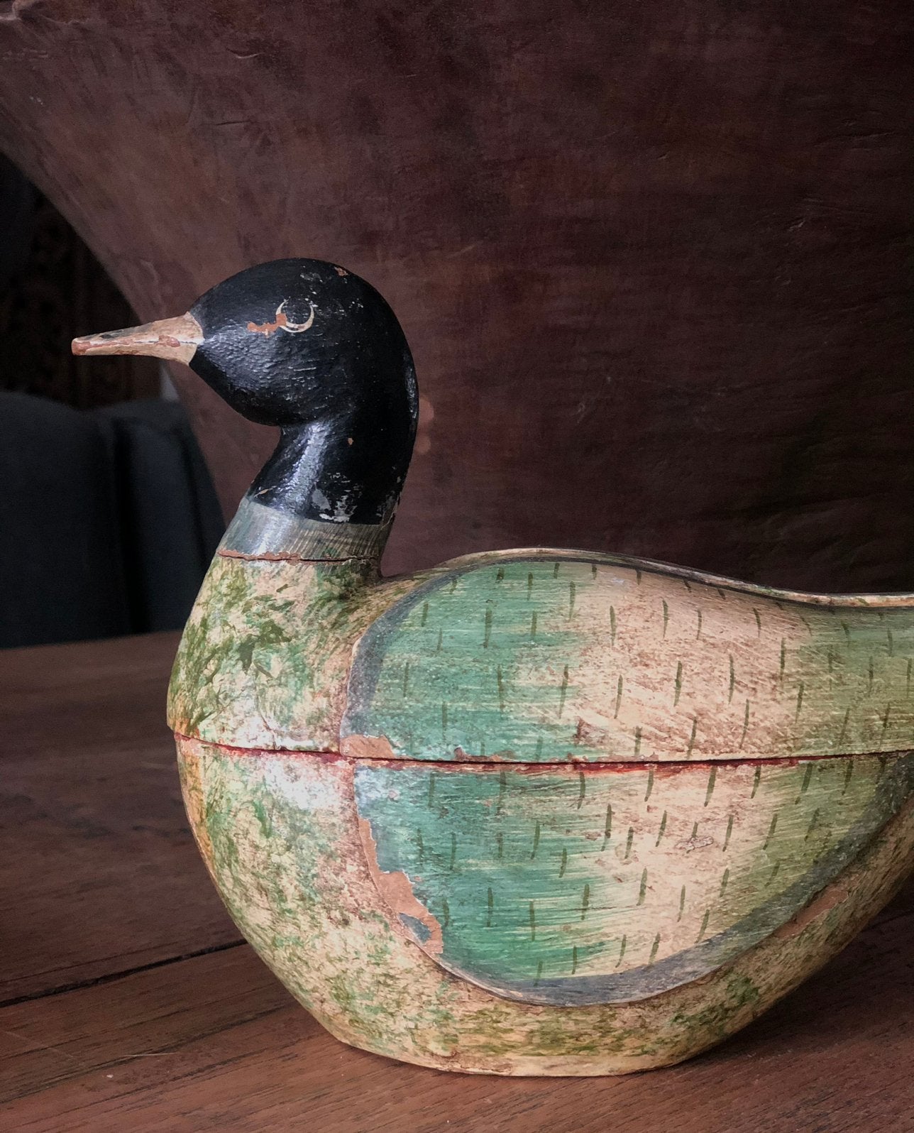 Oude houten eend (opbergvakje) brocante sober sleets, Ophalen of Verzenden
