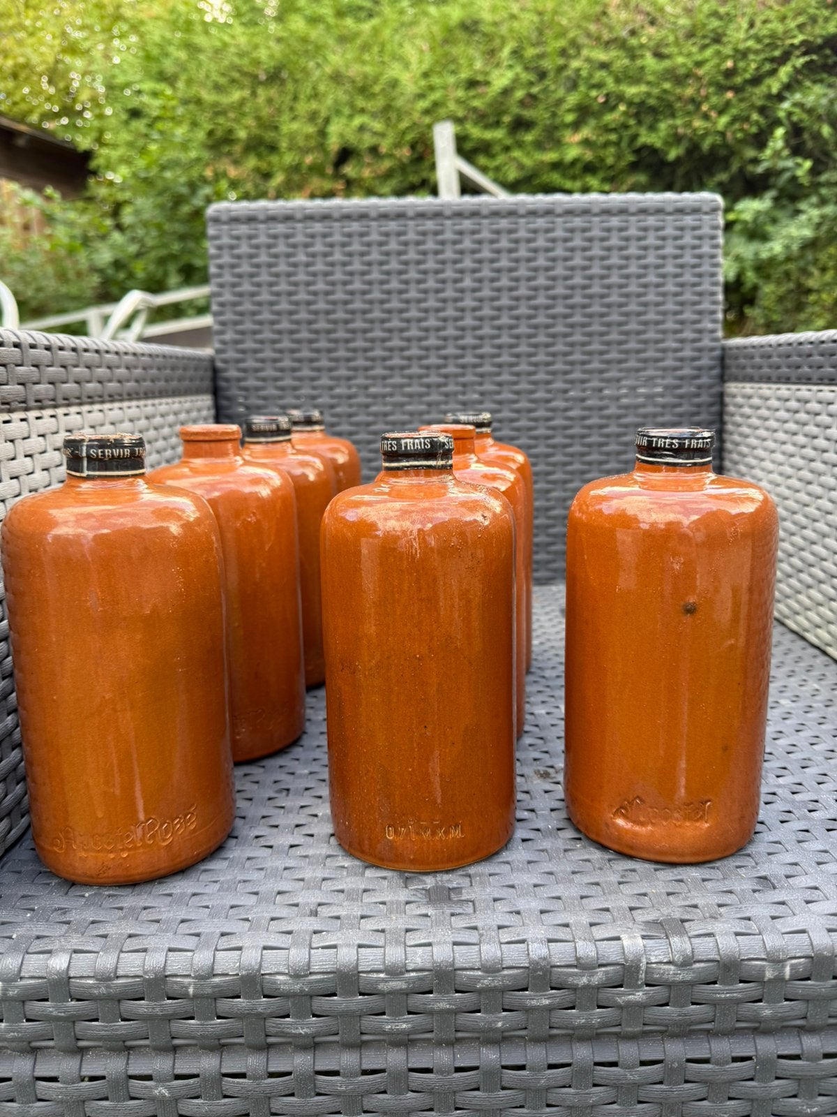 8 Vintage stenen drankflessen / Apostel Rosé & Apostel, 150 liter of meer, Ophalen, Zo goed als nieuw