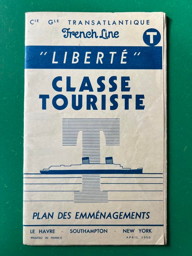 French line "Liberté" dek plan toeristenklasse 1950, Ophalen of Verzenden