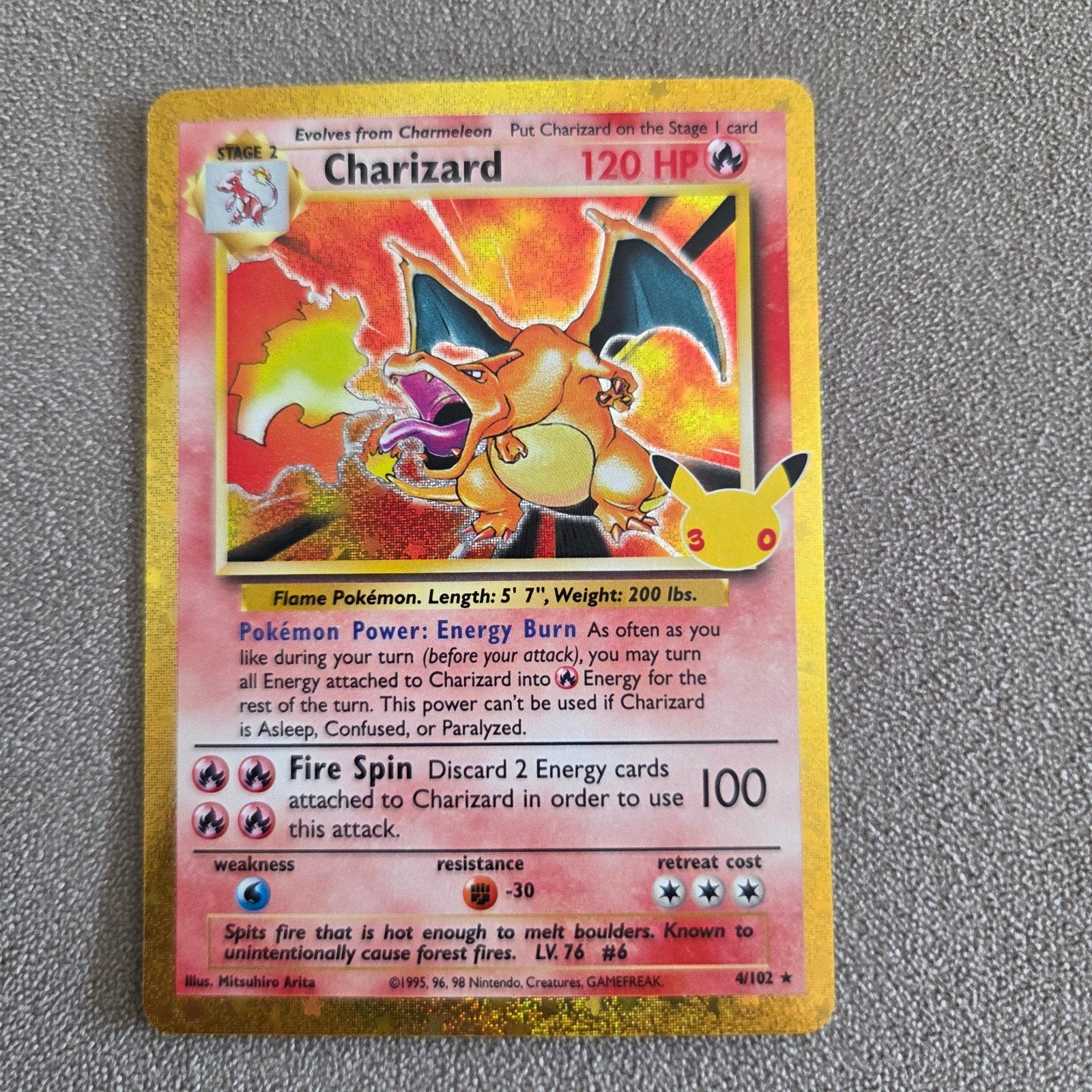 Pokémon Charizard Celebrations 4/102 Holo Kaart, Ophalen of Verzenden, Nieuw, Losse kaart, Foil