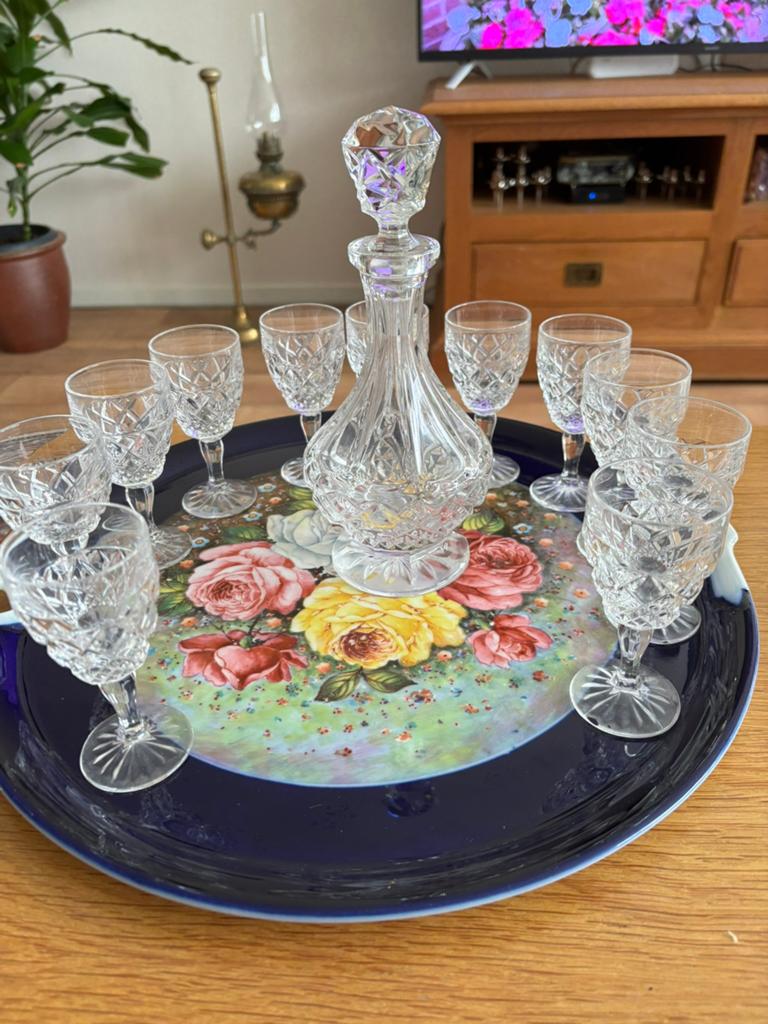 Bohems kristal set , karaf met 11 glazen, Ophalen of Verzenden
