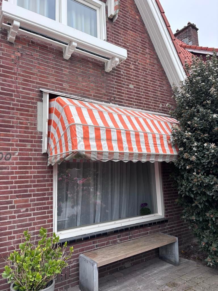 Markies zonnescherm - Oranje/Wit gestreept, Tuin en Terras, Zonneschermen, Ophalen, Gebruikt, Minder dan 250 cm, Markies