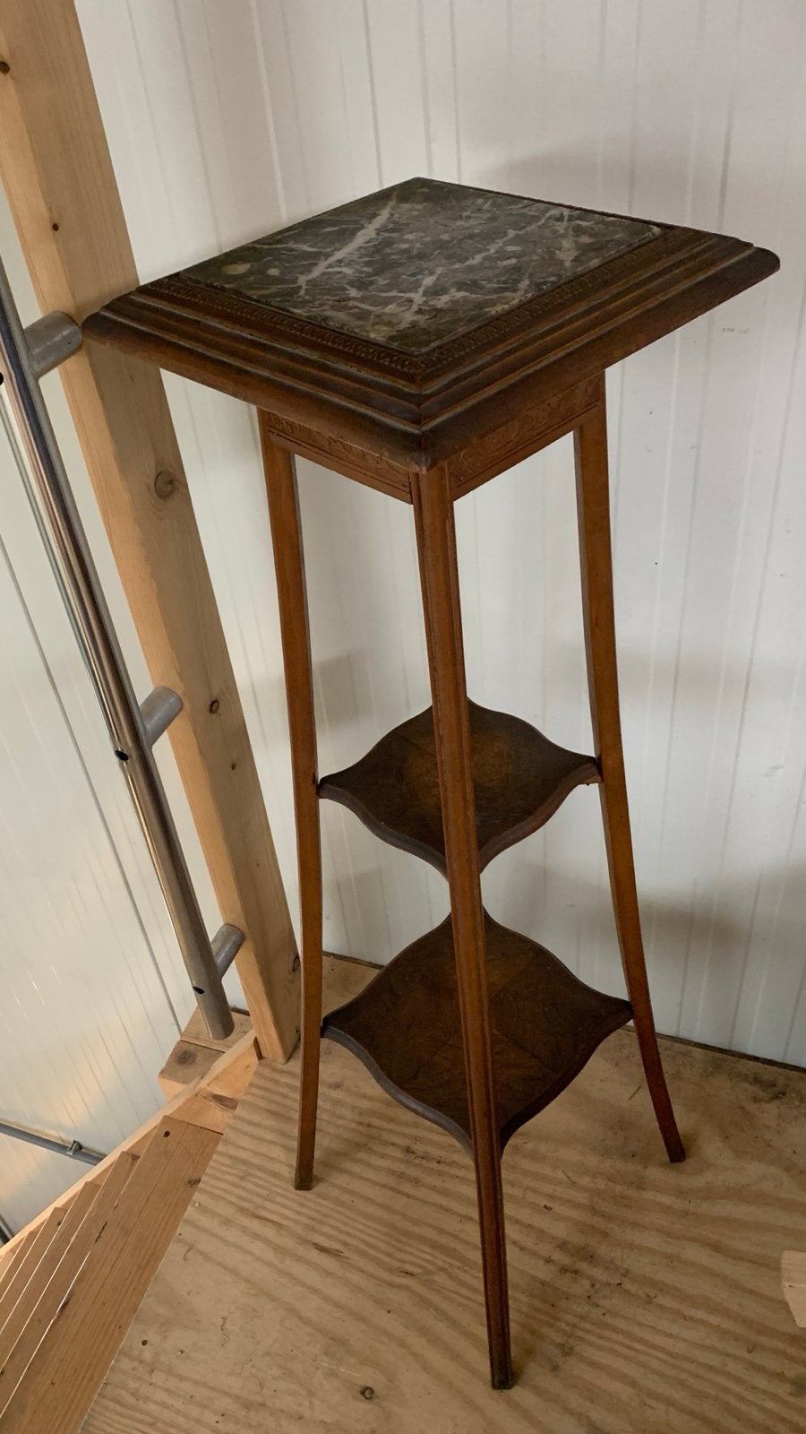 Antieke plantentafel met marmeren blad,piëdestal,1,25 hoog, Ophalen