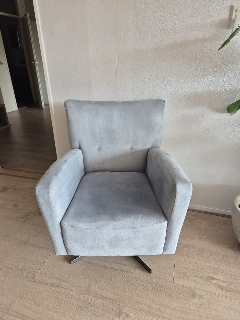 Luxe velvet draaifauteuil lichtgrijs, Huis en Inrichting, Ophalen, Zo goed als nieuw, Eén, Stof
