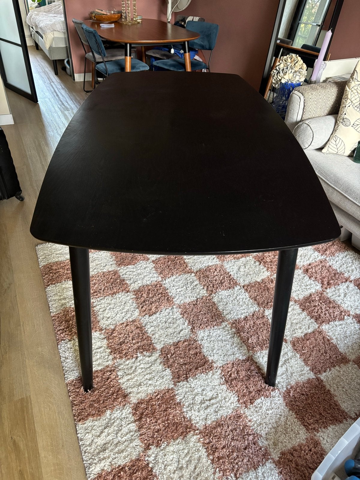 Zwarte eettafel, licht ovaal, 1.80m x 0.90m, Huis en Inrichting, Tafels | Eettafels, Ophalen, Gebruikt, 50 tot 100 cm, 150 tot 200 cm